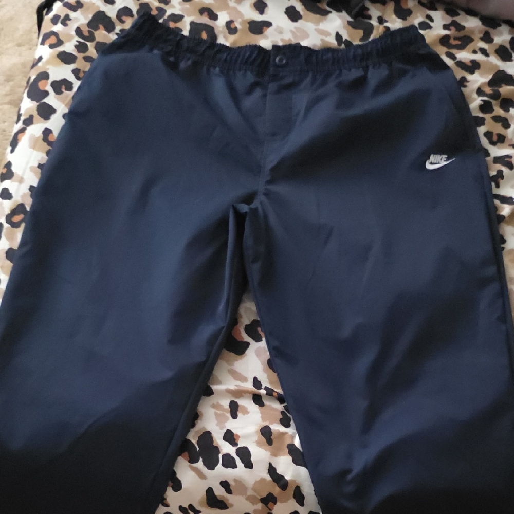 Nike Navy Blue Athletic Track Pants with White Swoosh